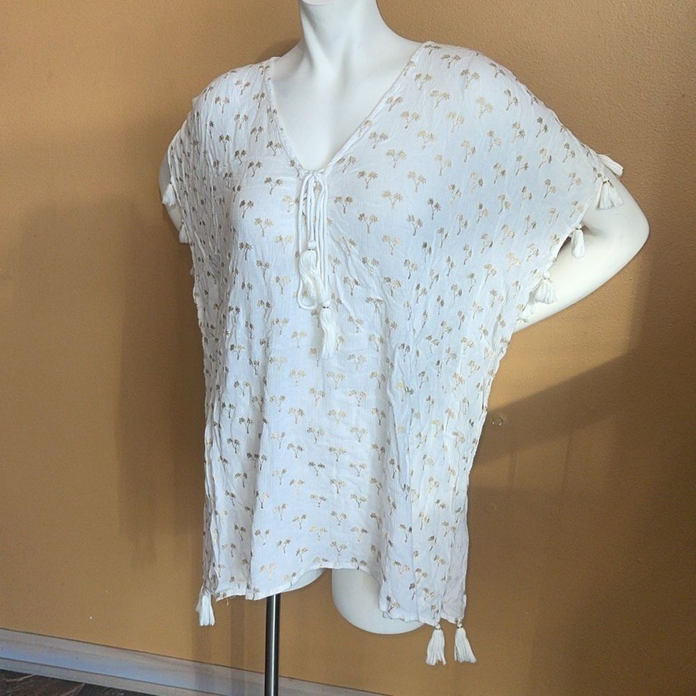 Anthropologie Z&L gold and white palm tree swimsuit cover up size S